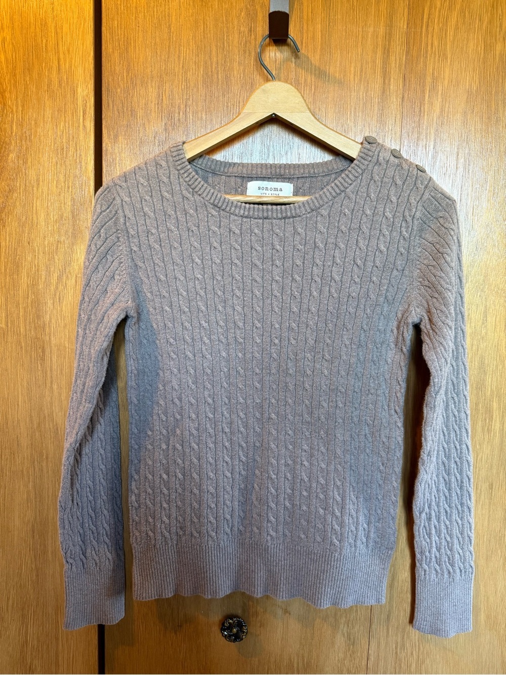 Cozy Sonoma Cable-Knit Crew Sweater in Light Brown